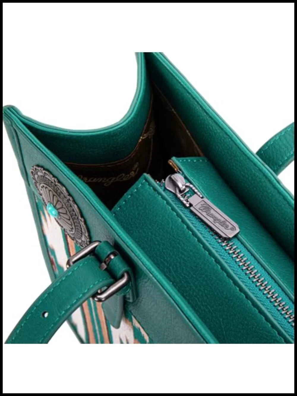 Canvas Top Handle Handbag with Aztec Print - Work Tote